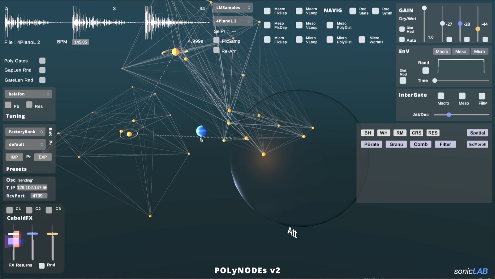 PolyNodes interface — 3D spatial sonic sculptor