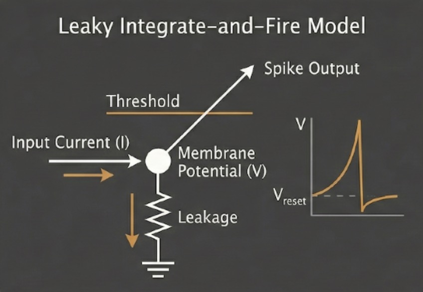 SSNN Leaky-Integrate-and-Fire neuron model diagram