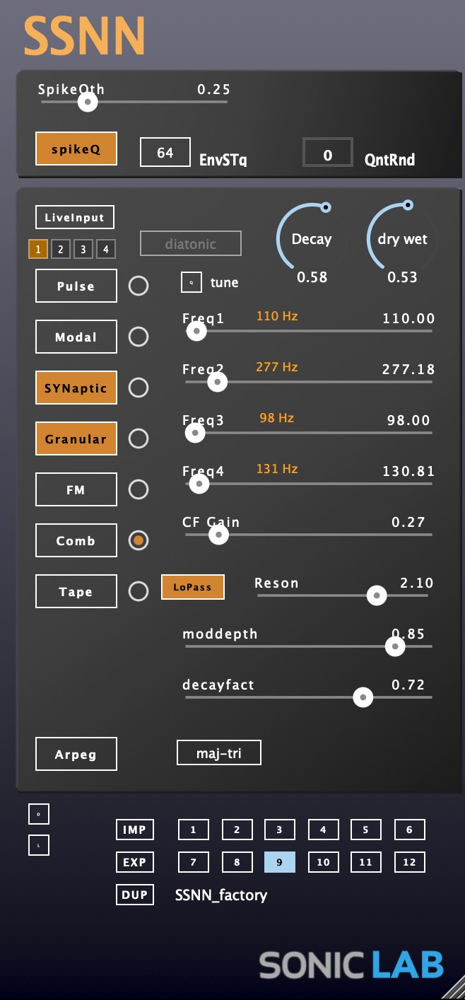 SSNN synthesis engine panel